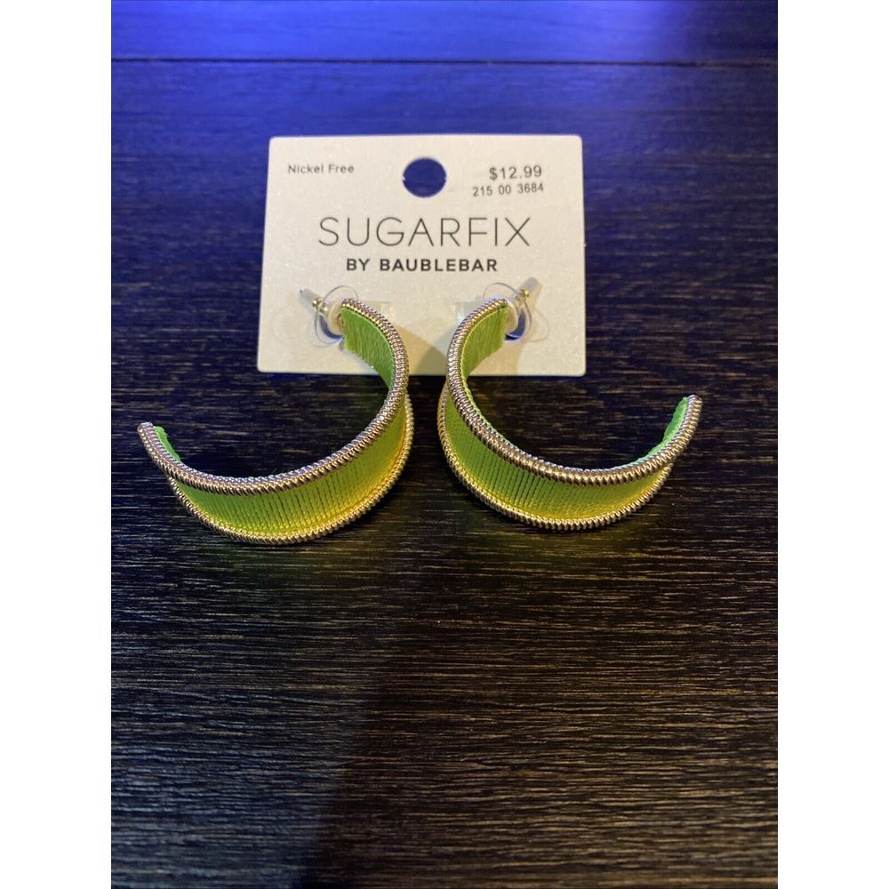 Sugarfix by Baublebar Lime Green Thread Wrapped Gold Beaded Hoop‎ Earrings NEW